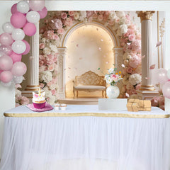 Lofaris Toile de fond mariage romantique roses et blanches, colonnes dorées, somptueux arrière-plan floral pour cérémonie ou studio photo