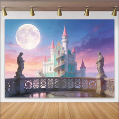 Lofaris Château féerique avec pleine lune et ciel pastel pour photographie, magnifique arrière-plan de rêve pour studio photo et portrait