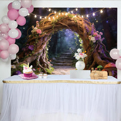 Lofaris Toile de fond de photographie forêt enchantée, arche florale lumineuse, décor mystique pour studio et conte de fées