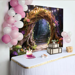 Lofaris Toile de fond de photographie forêt enchantée, arche florale lumineuse, décor mystique pour studio et conte de fées