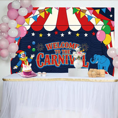 Lofaris Toile de fond de carnaval colorée avec clown et éléphant, décor festif pour studio photo et fête d'enfants
