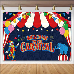 Lofaris Toile de fond de carnaval colorée avec clown et éléphant, décor festif pour studio photo et fête d'enfants
