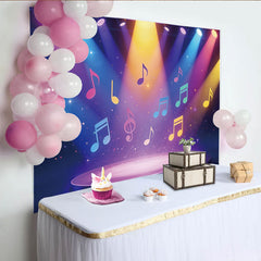 Lofaris Lumières vives et notes colorées, toile de fond de photographie de fête musicale, décor de scène étincelant pour studio photo