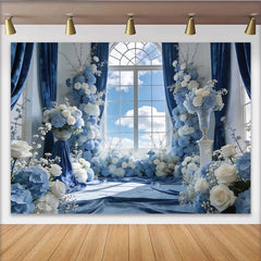 Lofaris Toile de fond de photographie élégante avec fleurs bleues et blanches, arrière-plan de studio pour portrait romantique