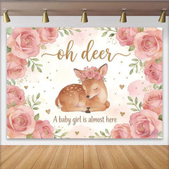 Lofaris Toile de fond pour baby shower fille avec cerf et fleurs roses, magnifique décor de fête pour séance photo