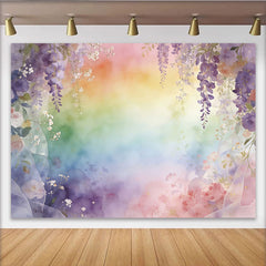 Lofaris Toile de fond de photographie aquarelle florale arc-en-ciel avec glycine, magnifique arrière-plan artistique