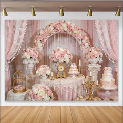 Lofaris Toile de fond de photographie florale élégante roses et perles, magnifique décor romantique pour studio photo et célébration