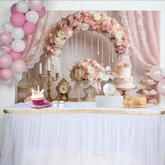 Lofaris Toile de fond anniversaire rose et blanc pour fille, avec fleurs et perles, élégant décor de fête pour studio photo et gâteau