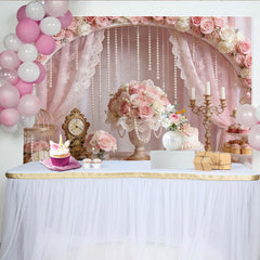 Lofaris Toile de fond pour anniversaire rose et or avec roses et perles, magnifique décor de fête pour séance photo