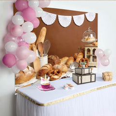 Lofaris Toile de fond de photographie thème boulangerie rustique avec pain et bretzels, magnifique arrière-plan pour studio photo culinaire