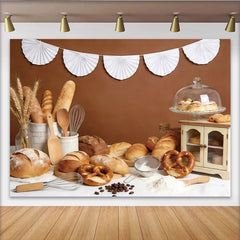 Lofaris Toile de fond de photographie thème boulangerie rustique avec pain et bretzels, magnifique arrière-plan pour studio photo culinaire