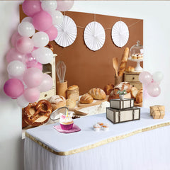 Lofaris Toile de fond photographie boulangerie rustique avec pain et farine, arrière-plan chaleureux pour studio photo et décoration de cuisine