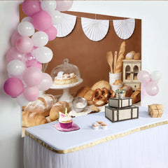 Lofaris Toile de fond de photographie boulangerie avec pain frais et bretzels, arrière-plan culinaire rustique pour studio photo