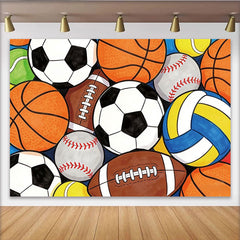 Lofaris Toile de fond de photographie sport avec ballons de football et basket-ball, arrière-plan coloré et dynamique pour studio photo ou fête
