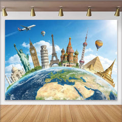 Lofaris Toile de fond de photographie voyage autour du monde avec monuments emblématiques, arrière-plan pour studio photo et événement éducatif