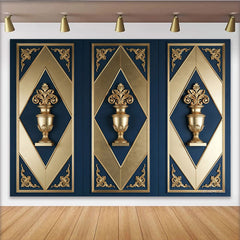 Lofaris Toile de fond de photographie classique bleu marine et or avec urnes, élégant décor mural pour studio photo et événement