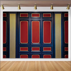 Lofaris Toile de fond de photographie élégante avec panneaux bleus et rouges et dorures, luxueux arrière-plan classique pour studio photo