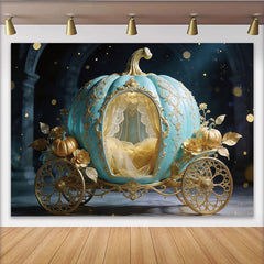 Lofaris Toile de fond carrosse citrouille turquoise et or luxueux, magnifique arrière-plan féerique pour studio photo