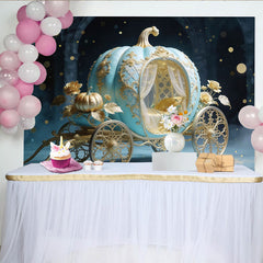 Lofaris Toile de fond de photographie carrosse citrouille bleu et or pour princesse, décor de conte de fées magique pour studio photo