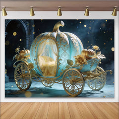 Lofaris Toile de fond de photographie carrosse citrouille bleu et or de luxe, magnifique arrière-plan de conte de fées pour studio photo