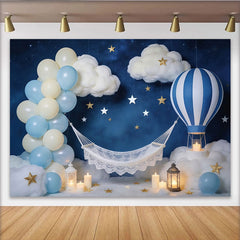 Lofaris Toile de fond baby shower montgolfière ciel étoilé et nuages, magnifique arrière-plan de rêve pour séance photo nouveau-né
