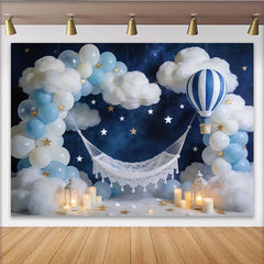 Lofaris Toile de fond de photographie pour bébé ciel étoilé avec nuages et ballons bleus, magnifique décor de rêve pour séance photo nouveau-né
