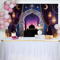 Lofaris Toile de fond pour fête orientale arche dorée et nuit étoilée, magnifique décor pour célébration et studio photo