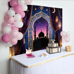 Lofaris Toile de fond pour fête orientale arche dorée et nuit étoilée, magnifique décor pour célébration et studio photo