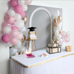 Lofaris Toile de fond remise des diplômes, ballons blancs et or rose, magnifique arrière-plan pour célébration et séance photo