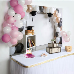 Lofaris Toile de fond remise des diplômes élégante ballons blancs gris or rose, magnifique arrière-plan pour célébration et studio photo