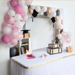 Lofaris Toile de fond remise des diplômes, ballons blancs or et gris décor élégant pour célébration de diplôme et séance photo