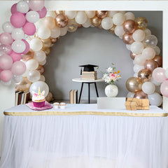 Lofaris Toile de fond remise des diplômes élégante avec arche de ballons or rose et blanc, décor de fête pour célébration et séance photo