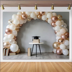 Lofaris Toile de fond remise des diplômes élégante avec arche de ballons or rose et blanc, décor de fête pour célébration et séance photo