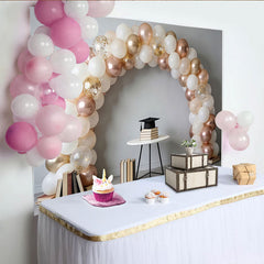 Lofaris Arche de ballons blanche et or rose pour la remise des diplômes, élégant arrière-plan de photographie avec confettis et livres