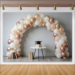 Lofaris Arche de ballons blanche et or rose pour la remise des diplômes, élégant arrière-plan de photographie avec confettis et livres