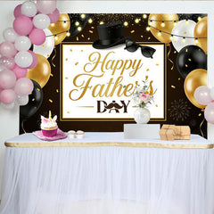 Lofaris Toile de fond Fête des Pères noire et or avec chapeau et ballons, élégant arrière-plan pour célébration et studio photo