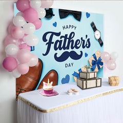 Lofaris Toile de fond bleue Fête des Pères avec cadeaux et accessoires, élégant décor pour célébration et séance photo