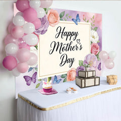 Lofaris Toile de fond aquarelle florale pour la Fête des Mères avec papillons et roses, élégant décor de studio photo