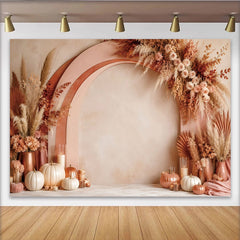 Lofaris Toile de fond bohème d'automne avec arche et citrouilles, magnifique arrière-plan rustique pour studio photo ou événement