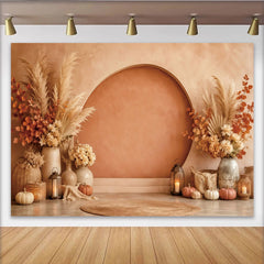 Lofaris Toile de fond de photographie automnale avec arche et herbe de la pampa, élégant décor bohème pour studio photo et portraits d'automne