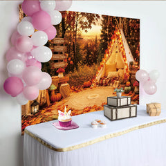 Lofaris Toile de fond de photographie d'automne forêt avec tipi et feuilles d'érable, chaleureux pour studio photo et décoration de saison