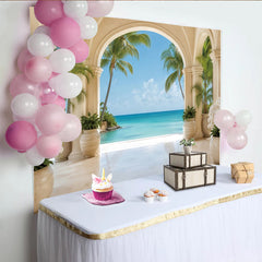 Lofaris Toile de fond photographie arches tropicales et mer turquoise, arrière-plan luxueux pour studio photo et événements