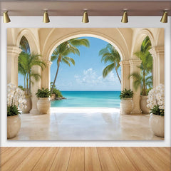 Lofaris Toile de fond photographie arches tropicales et mer turquoise, arrière-plan luxueux pour studio photo et événements