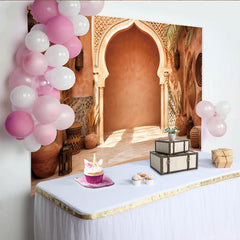 Lofaris Toile de fond de photographie marocaine avec arches et murs terre cuite, rustique et exotique pour studio photo ou portrait
