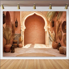 Lofaris Toile de fond de photographie marocaine avec arches et murs terre cuite, rustique et exotique pour studio photo ou portrait