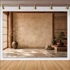 Lofaris Toile de fond de photographie zen avec mur texturé et bonsaï, élégant arrière-plan de studio pour portrait et méditation