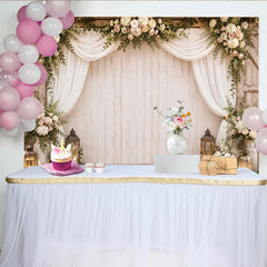 Lofaris Toile de fond de photographie florale rustique avec roses et verdure, élégant arrière-plan en bois clair pour mariage et portrait