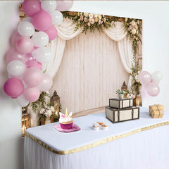 Lofaris Toile de fond de photographie florale rustique avec roses et verdure, élégant arrière-plan en bois clair pour mariage et portrait