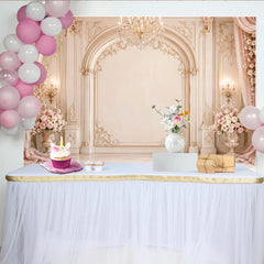 Lofaris Toile de fond de photographie classique avec arche et fleurs roses, somptueux décor mural baroque pour studio photo