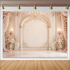 Lofaris Toile de fond de photographie classique avec arche et fleurs roses, somptueux décor mural baroque pour studio photo